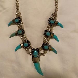 Silver and turquoise bear claw necklace